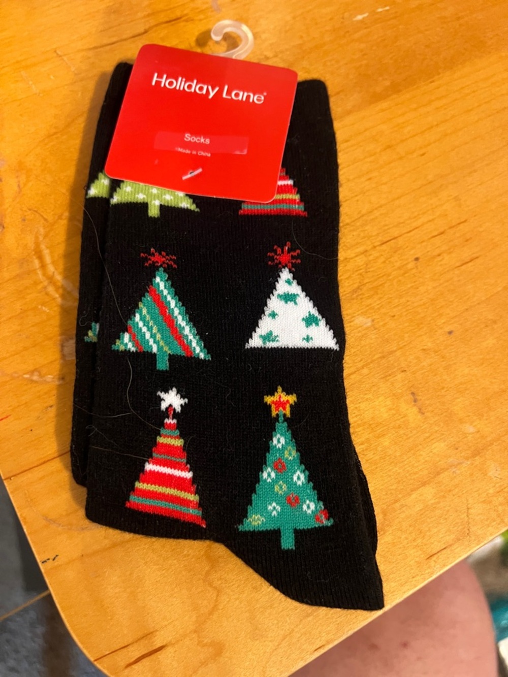 NWT Holiday Lane Black Christmas Tree Socks